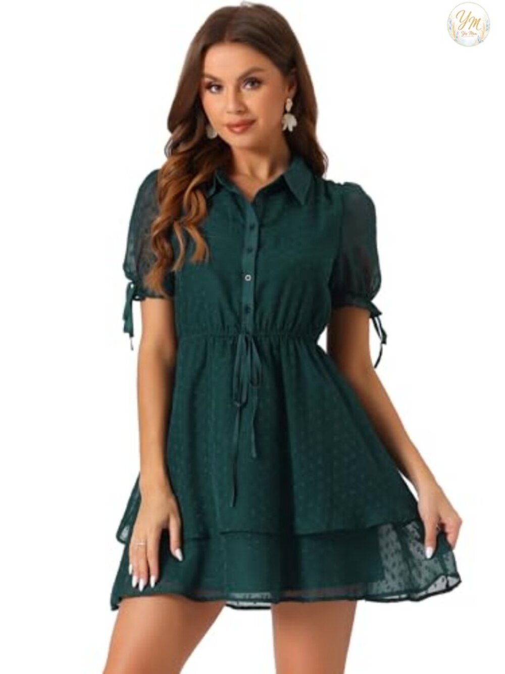 Women's Gothic Peter Pan Collar Drawstring Layered Chiffon Dress